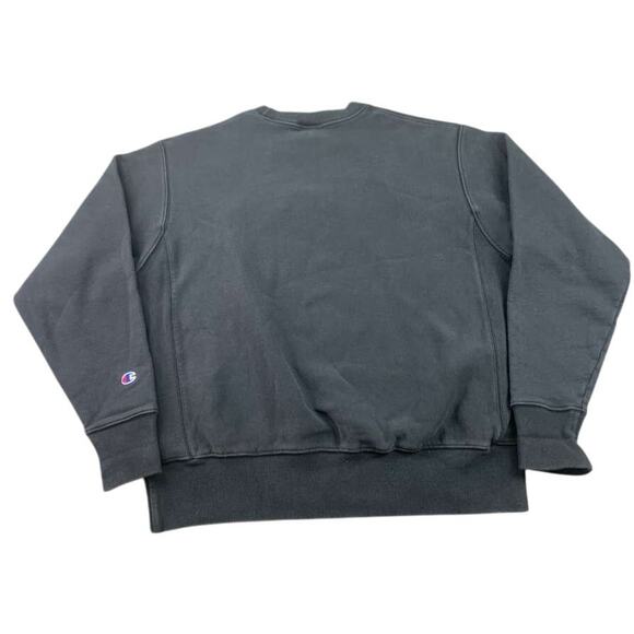 Champion Sweatshirt Men Large Reverse Weave Crewneck Logo Embroidery Black - Picture 2 of 9